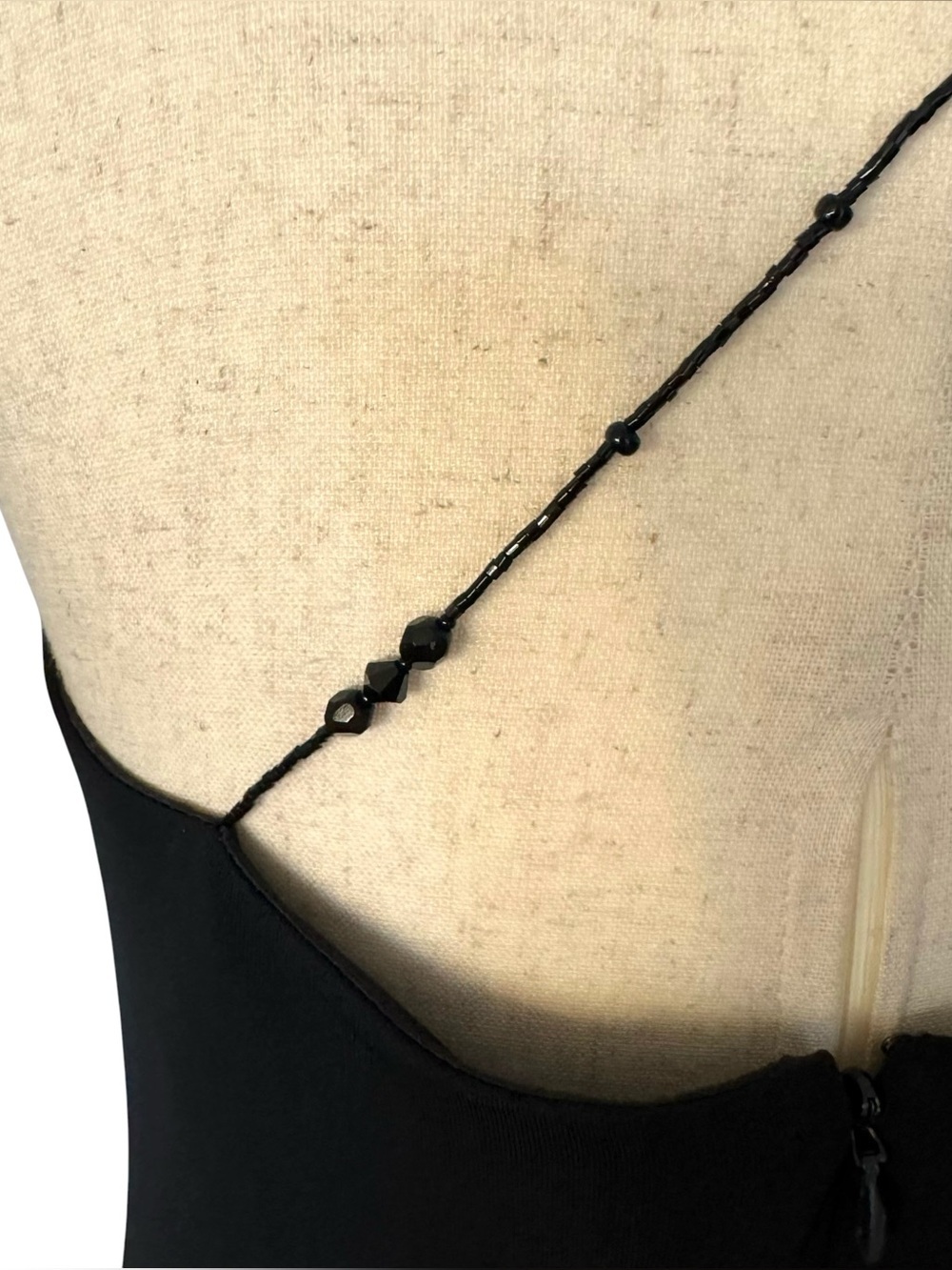 Vintage 90s Laundry Black Slip Maxi Dress Gown Beaded Straps Minimal Formal sz 6 - Picture 10 of 16